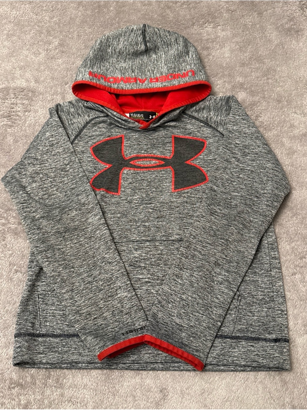 Under Armour Youth Gray Heather Hoodie with Red Accents, L